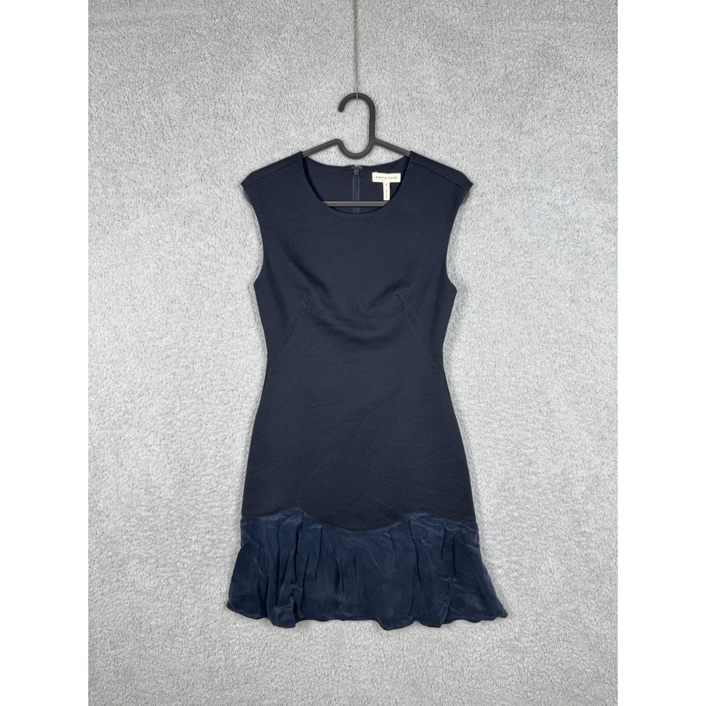 Rebecca Taylor Navy Stacy Waffle Texture Sleeveles Fit Flare Dress Ruffle‎ Sz 2